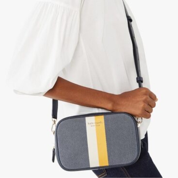 Kate Spade Astrid Striped Canvas and Leather Medium Crossbody Handbag - Picture 2 of 15
